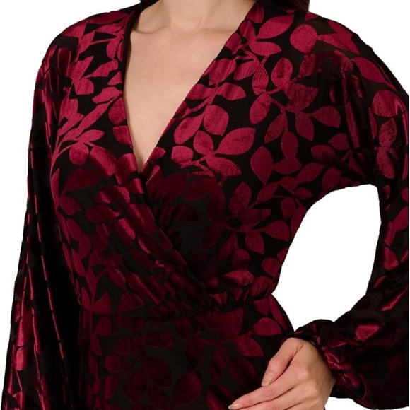 Adrianna Papell Velvet Burnout Short Dress Women's Dress Burgundy/Black : 10, - Picture 5 of 5